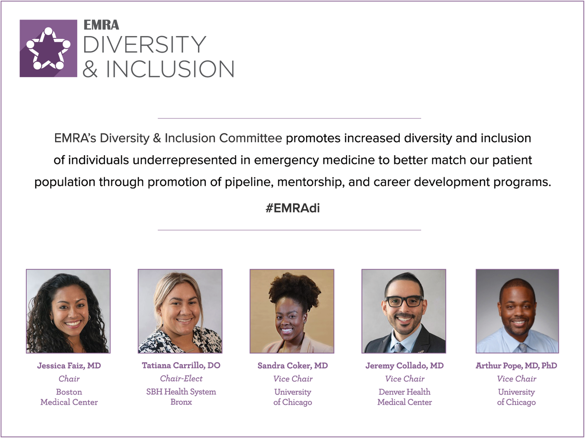 emresidents's tweet image. 💜#EMRAdi promotes elimination of disparities in treatment thru #EMres education &amp;amp; research.

@im_jesssayinn/@BostonCityEM 
@DrT_inNYC/@SBH_EM_Res
@SandraJCoker/@UChicagoEM
@JeremyColladoMD/@DenverEMed
@revdrpope/@UChicagoEM
@hrh_approved/@TamingtheSRU 

bit.ly/EMRA-DI