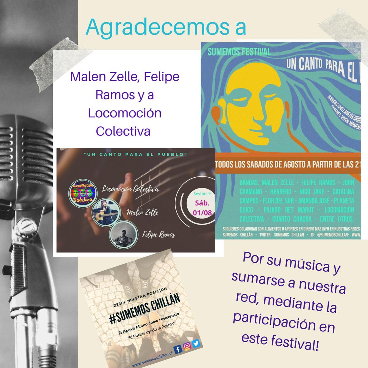 ChillanSumemos's tweet photo. Tremenda Noche. Nuestro Festival logro Cautivar a Grandes y Chic@s. Agradecer en esta Jornada a #MalenZelle #FelipeRamos y #LocomociónColectiva. Quienes fueron nuestros Artistas invitados en la Noche Inagural. Los esperamos el Próximo Sábado. Gracias x Sus Aportes..!! https://t.co/BBa03hKdLq