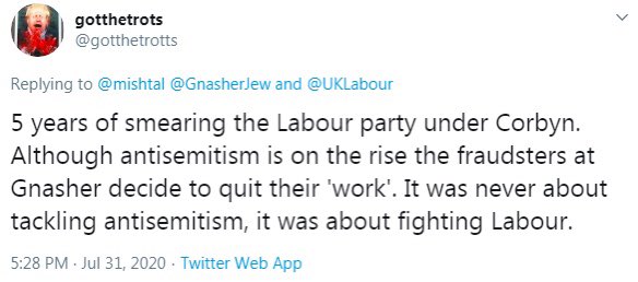 A thread, the last. (Some of you will be glad to know!)We are not leaving behind  #LabourAntisemitism because we don’t care about hatred of Jews, far from it, we are moving on/back to our former prey Neo Nazis & BDS. /1