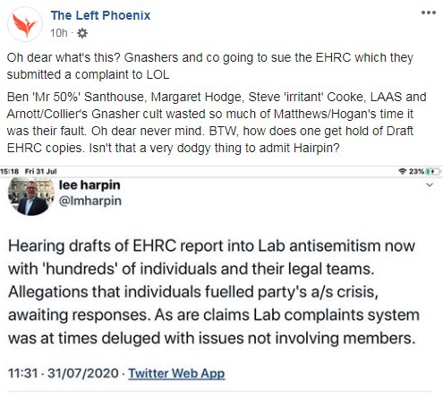 We aren’t leaving because we’ve been detrimentally mentioned in  @EHRC report, we called them to check as a journalist has reported this. They HAVE used our evidence but we’re NOT mentioned. (PS 400 people haven’t been contacted it’s hype!) /2