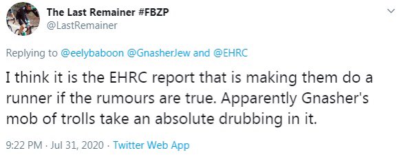 We aren’t leaving because we’ve been detrimentally mentioned in  @EHRC report, we called them to check as a journalist has reported this. They HAVE used our evidence but we’re NOT mentioned. (PS 400 people haven’t been contacted it’s hype!) /2