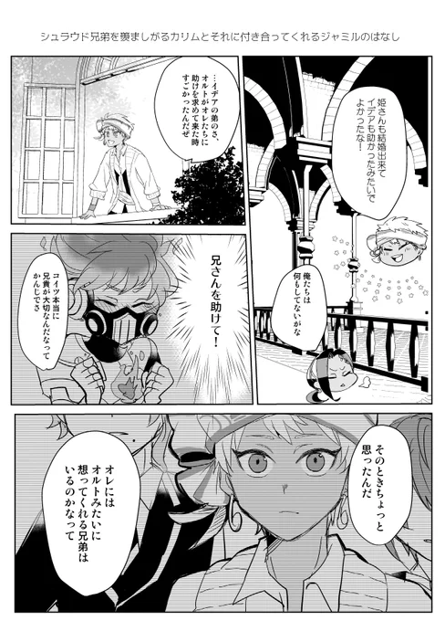 ゴスマリ後にシュラウド兄弟をうらやましがるカリムと、それに付き合うジャミルのはなし

ふたりとも正直そんな兄弟多分一人もいないと思ってるほの暗いスカラビアがすき 