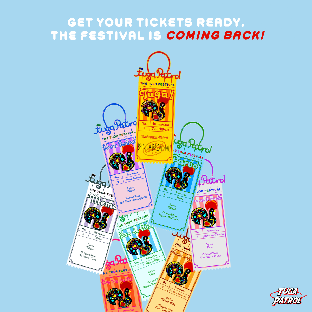 THETUGAPATROL's tweet photo. #TUGAPATROL: THE FESTIVAL TICKETS
✨ Soon enough, a lot of news will be coming your way but, in the meantime, dont forget to get your festival tickets. After all the festival is coming back!!
#THETUGAFESTIVAL #COMEBACK #MIGUEL #DANI #KIKO https://t.co/LqgJe8ydIF