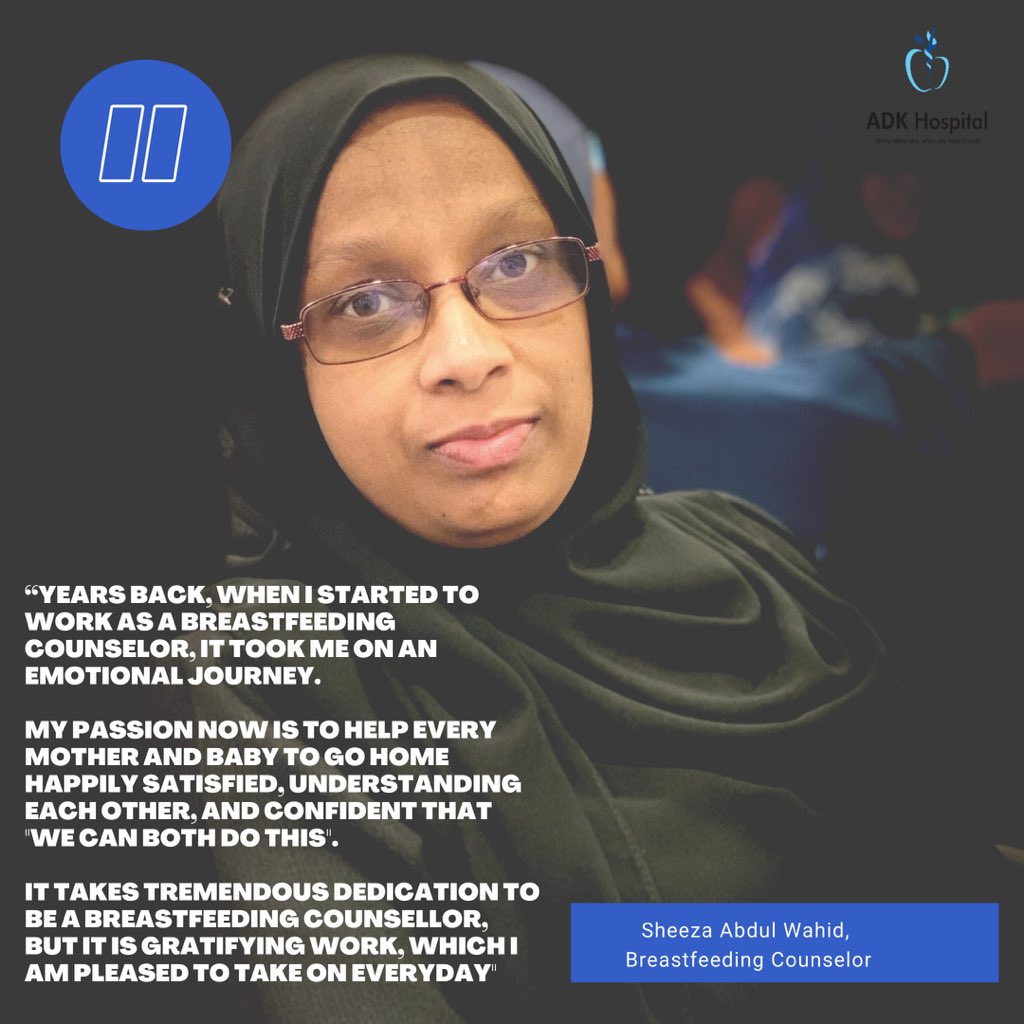 “It takes tremendous dedication to be a breastfeeding counsellor, but it is gratifying work, which I am pleased to take on everyday". <a href="/SheezaAbdul/">Sheeza Abdul Wahid</a> <a href="/ADKHospital/">ADK Hospital</a> #WorldBreastfeedingWeek #breastfeeding #breastfeedingweek