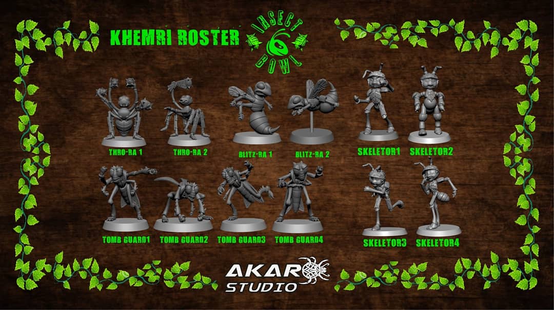 AkaroDice's tweet photo. We have designed Insect Bowl so that you can play any roster with it.

Here we bring you several examples of rosters created with the basic team miniatures.
https://t.co/yUFsGs8C2D
#insectBowl #BloodBowl #Miniatures #humans #norse #khemri #akarodice #AkaroStudio https://t.co/T3sOQf3xzi