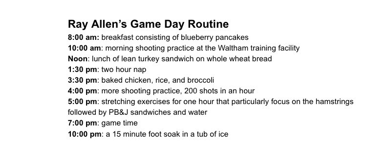 4/ We can be pretty sure Allen is in the ballpark of those numbers as he was maniacally consistent about his practice and prep. A self-diagnosed obsessive compulsive, Allen kept the EXACT same routine on every game day. Per Bleacher Report 