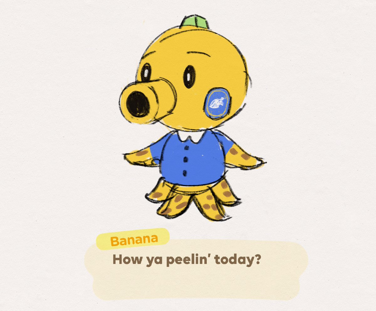 okeypokes's tweet photo. ok, here me out- an octopus villager named Banana. he has a sticker on his cheeks #OC #AnimalCrossing https://t.co/8FgyjeqRHB