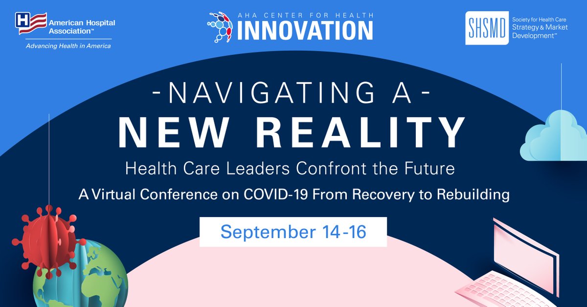 AHACtrHlthInnv's tweet photo. The @ahahospitals Navigating a New Reality: Health Care Leaders Confront the Future will bring together health care leaders ready to share their perspectives on COVID-19 recovery and rebuilding.  Register now to be part of the conversation.     https://t.co/yJwMIB0HOZ https://t.co/IXTTS15r3O