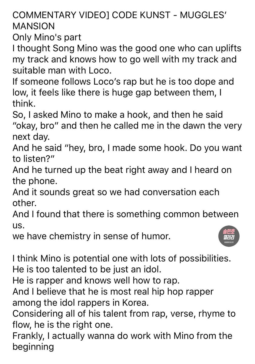 ~ from Code Kunst to Mino"I was impressed by his active attitude""He is too talented to be just an idol""I believe he is most real hiphop rapper among idol rappers in Korea" #위너  #송민호 https://twitter.com/dcmino0330/status/834387891488907264?s=19