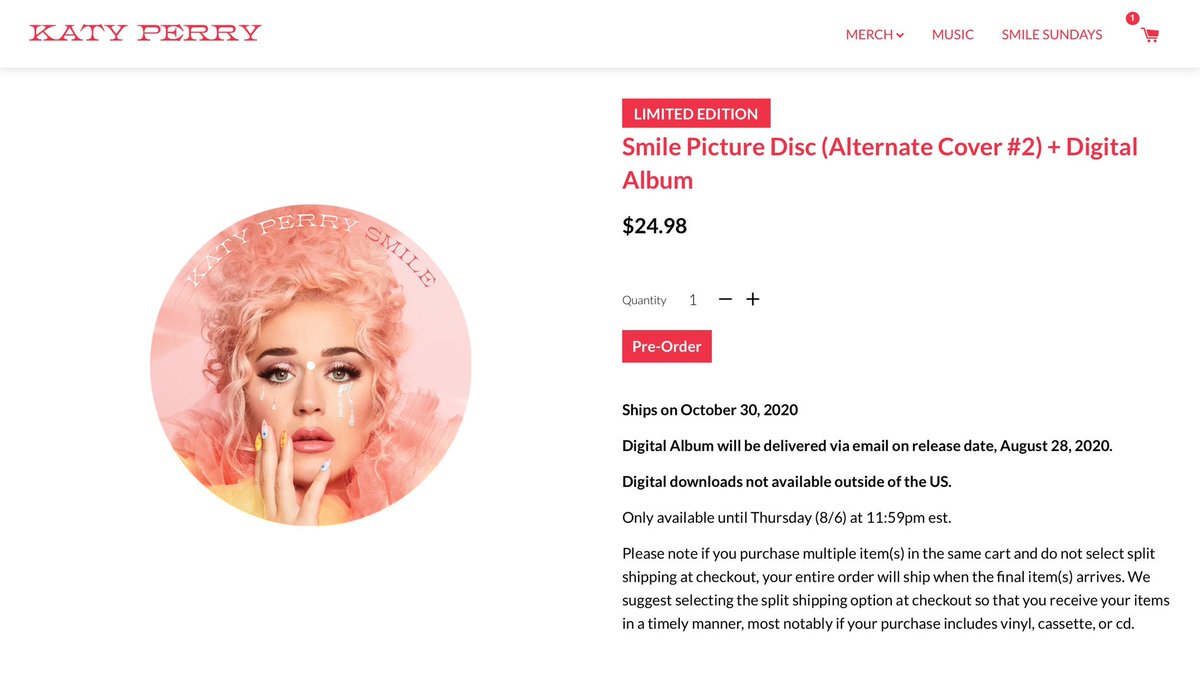 This is the one I ended up buying!!!! I’m honestly sad I’m not buying all of them but that would be $144.70 I’m paying $32.95 for the Pink Wig Glitter Tears Edition!!!!  #Smile  #SmileSunday  @katyperry