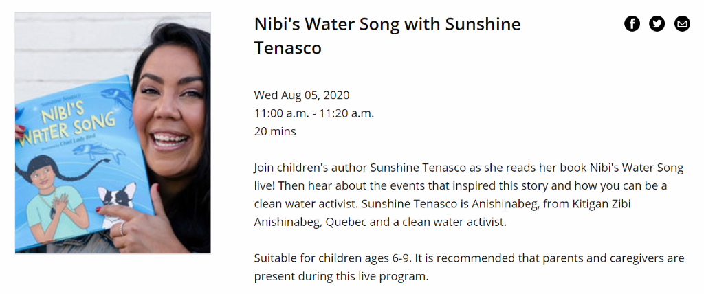 scholasticCDA's tweet photo. Join children's author @HERBRAIDS this Wed. Aug. 5th at 11am as she reads her book Nibi's Water Song live online! She'll also talk about what inspired this story and how you can be a clean water activist! Learn more about this event: https://t.co/zqOW2lpXZr @torontolibrary https://t.co/5hXJ2ncaJF