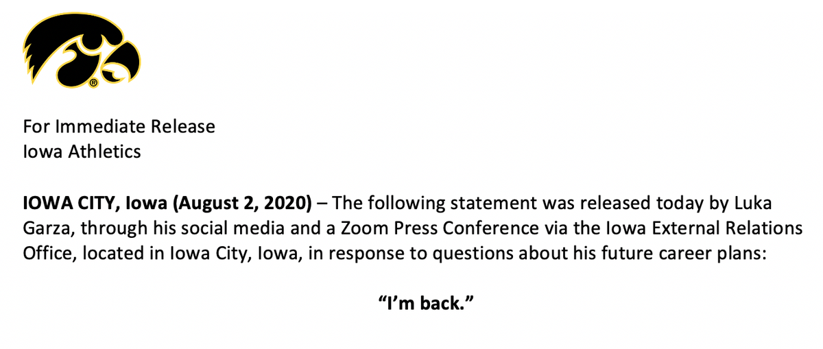 TheIowaHawkeyes's tweet photo. Straight from the Carver-Hawkeye Arena fax machine...
@LukaG_55 | #Hawkeyes #GarzaReturns https://t.co/fK0D5HFLWT
