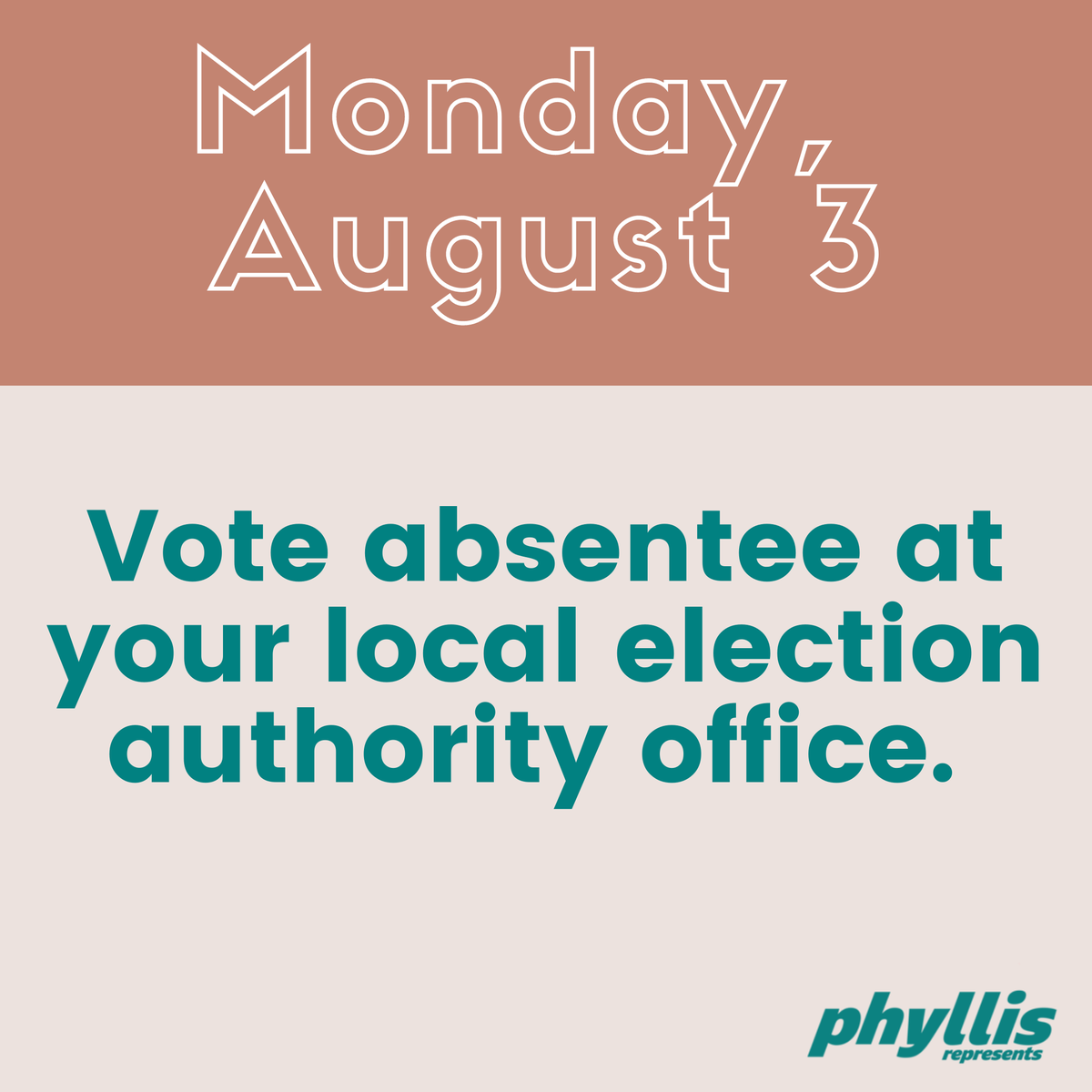 PhyllisForMO's tweet photo. To my District 19 absentee voters, don't forget that 5 p.m. TOMORROW is the deadline to vote absentee in person at your local election authority.  More details at  https://t.co/kPPnFlxbVS or https://t.co/6yRaeYb39r  #phyllisformo #govote https://t.co/VXV6Qq0oPV