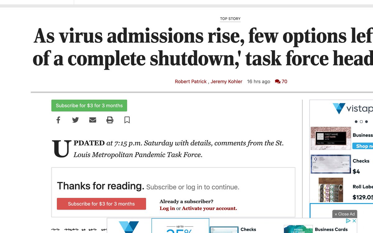 Shortpixy's tweet photo. Rather disappointed that @stltoday is putting pandemic news behind a paywall. https://t.co/GkrxBz9xNO