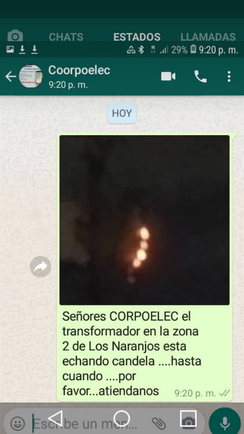 LeonelaEsteves's tweet photo. @luiscarPSUV @HectoRodriguez escribimos los vecinos de la urbanización los naranjos Guarenas zona 2 debido a una falla eléctrica la cual nos mantiene sin luz. Necesitamos su apoyo corpoelec no nos ha dado respuesta ni brindado el apoyo. Corremos todos peligro. https://t.co/bA8PZR1SkT
