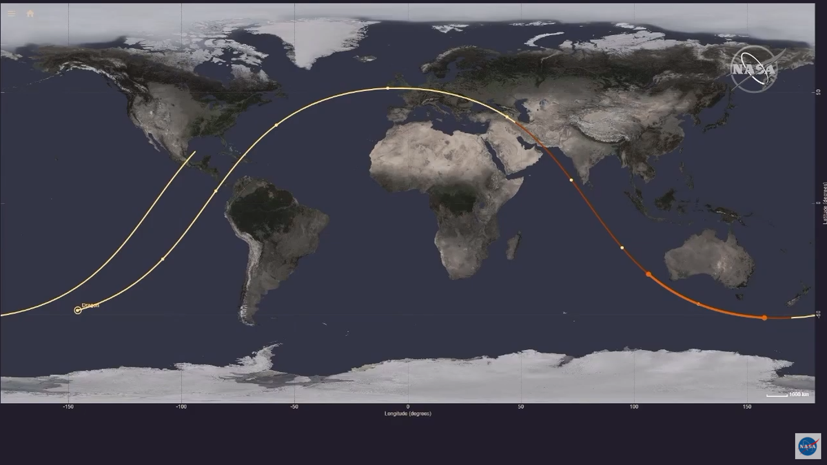  #CrewDragon T-2 heures, et tout se passe bien. Il reste à peine plus d'une orbite, les astronautes ont revêtu leurs combinaisons pour la rentrée. On rentre bientôt dans les phases les plus intéressantes.