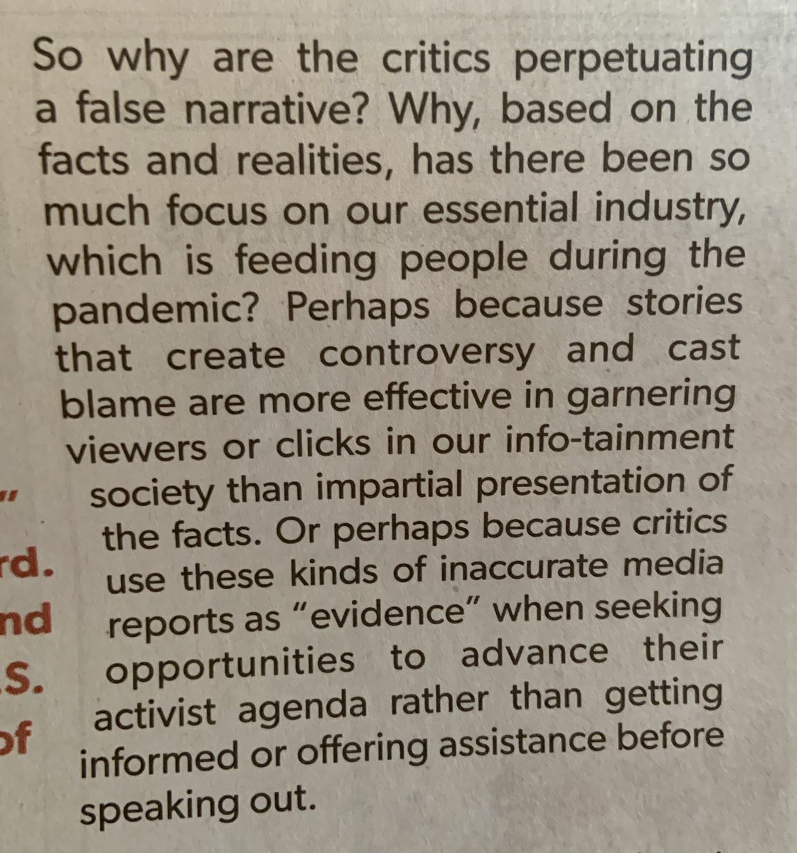 I just opened my Sunday NYT to see a full page ad from  @SmithfieldFoods accusing its “critics” (e.g. the press, at least in part) of spreading “false narratives,” “misinformation,” and “disinformation” about its Covid-19 response. I have, unsurprisingly, some thoughts on that.