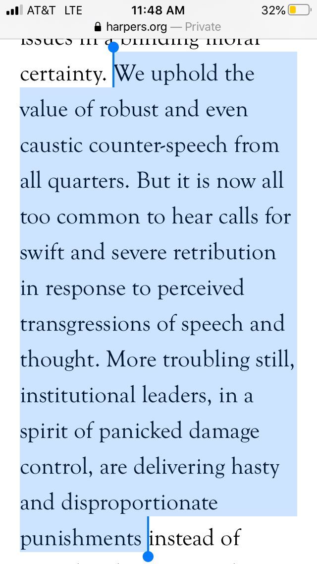 It sure would show some intellectual consistency if the high profile signatories of the Harpers letter took the driver’s seat in defending their very junior colleagues like  @KempoJesse when they are attacked by “expected” right wing mobs & the Univ admins that respond to them.