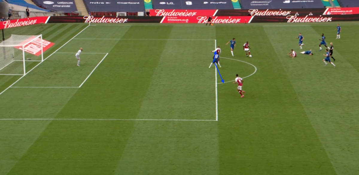 •Again for the Aubameyang winner, we saw the perils of James' very advanced positioning.- he is not even in shot when Pepe assists Aubameyang here. As a result, Zouma has both Lacazette & Aubameyang to mark and has no choice but to give Auba room to receive the ball