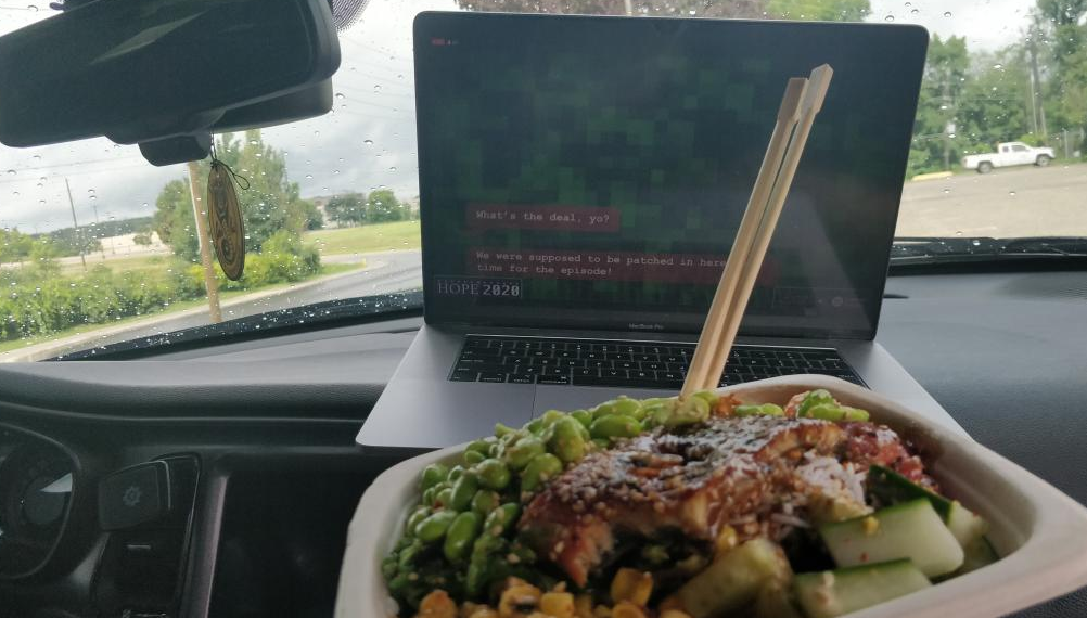 CogInfoSec's tweet photo. had a great time checking out the entries for @hopeconf's @CyberpunkFest cyberpunk now film festival screening with a poke bowl! job well done to all the entrants! https://t.co/cxNXfXRSpj