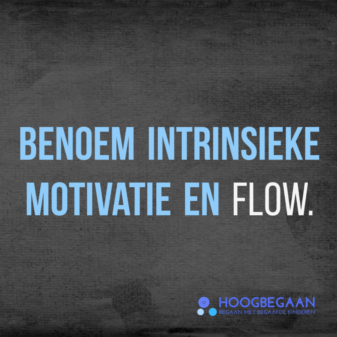 *** Benoem dingen zodat kinderen ze herkennen ***

Het gevoel iets echt te willen leren of kunnen voor jezelf (intrinsieke motivatie) of de staat van flow (helemaal opgaan in iets en alles rondom je vergeten) zijn dingen die iedereen zou moeten leren ontdekken.
Door ze bij kinder