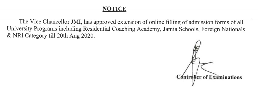 Jamiya Millia Islamia Admission forms on the University Including Residential Coaching, JMI Schools,Foreign National last Date has been extended till 20 August 2020

#Saniya_Network
#TIN_Meerut
#Creaters_Saniya