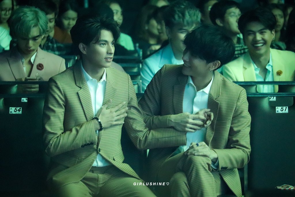 At LINE TV Awards 2020, they were nominated for "Best Kiss Award", Gulf was obviously nervous, as he had never been to such a big event, neither been nominated to one. Mew sat beside him, showing him he was nervous too, trying to calm him down 