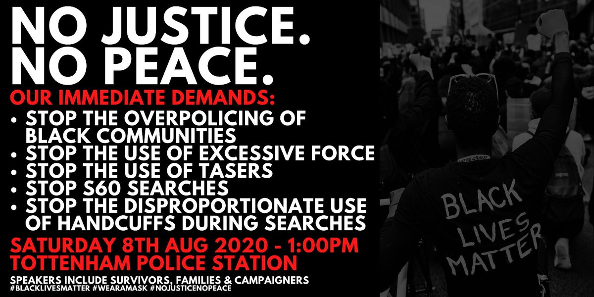 Join us on the 9th Anniversary of the August Riots of 2011
as we protest outside of #Tottenham police station to demand an end to the #InstitutionallyRacist behaviours of British Police.  #BritishPoliceAreRacistPolice #EndPoliceViolence #NoJusticeNoPeace