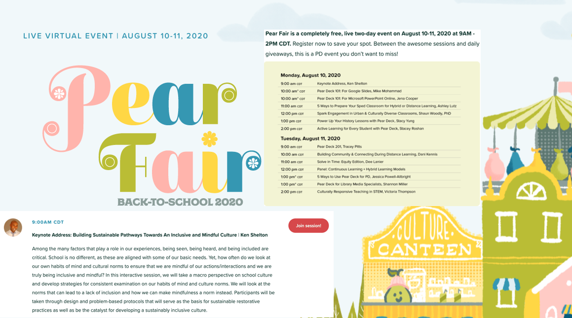 #PearFair is a free PD event you don't want to miss! Focus: #SEL, #CulturallyResponsive instruction, &amp; solutions for success in #FlexibleLearning environments.

Thrilled to be part of this fantastic learning event that will open w/a keynote by <a href="/k_shelton/">Ken Shelton</a>!

peardeck.com/pear-fair-2020