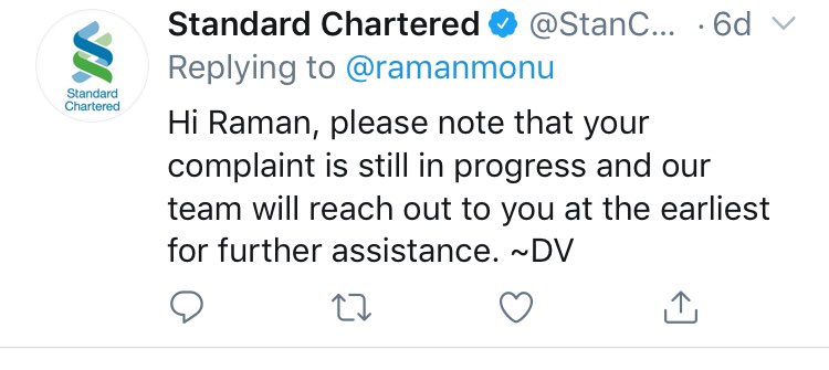 ramanmonu's tweet photo. @StanChart @StanChartHelpIN @StanChartIN it’s 20th day and no solution from Standard Chartered and you keep on saying same thing, see below: https://t.co/13gcDrmfJz
