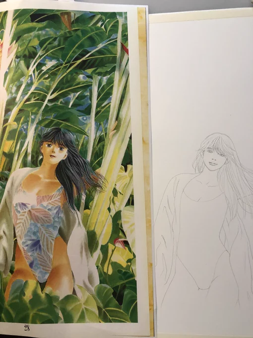 次に描くセルフカバーイラストはナインティーン三巻の表紙。瀬川さんのハイレグ水着とかもう少し今風に修正しつつ仕上げてみようかと。さあどうなることやら… 