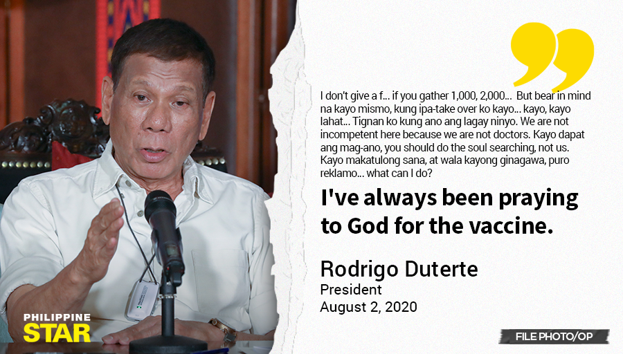PhilippineStar's tweet photo. "What's the solution?"

President Duterte expressed his frustration during his late Sunday night address and revealed he always prayed for the vaccine. https://t.co/nlxVkYPADz