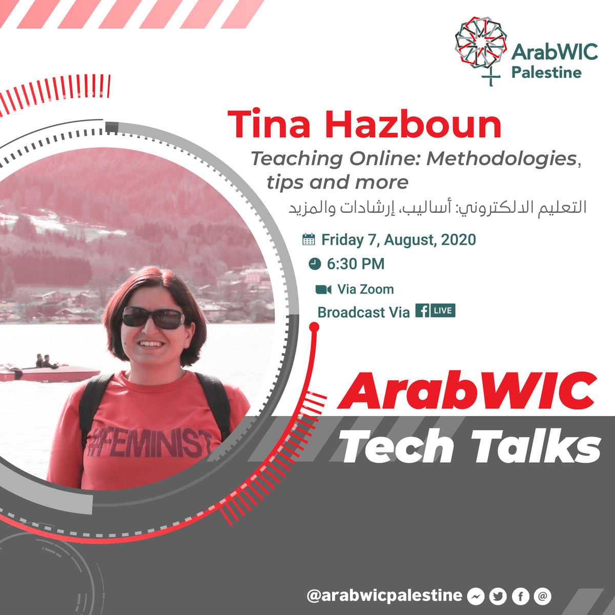ArabWICPS's tweet photo. Be with us next Friday! 
@TinaHazboun

Facebook Event Link: 
https://t.co/0hwLud8OzU

Registration Form: 
https://t.co/ft9j1wRkbQ

#ArabWIC #ArabWIC_Palestine #ArabWIC_Tech_Talks
#OlineLearning #ELearning https://t.co/XzRmg7ycbv