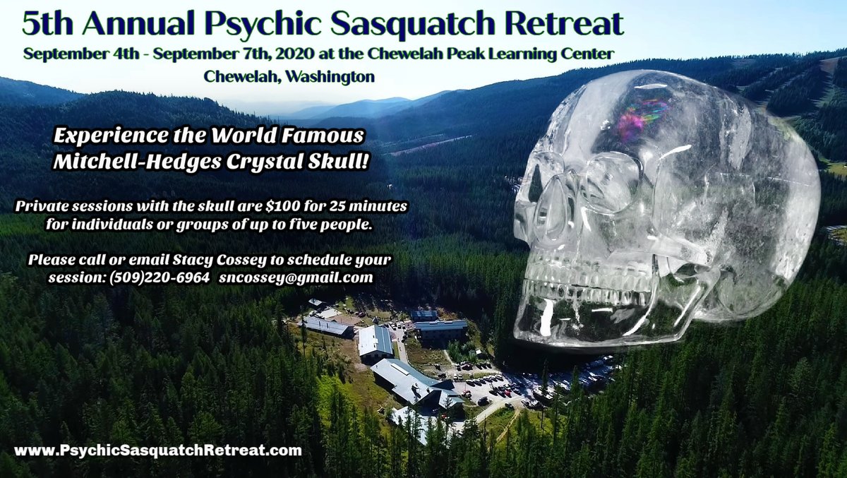 SasquatchSister's tweet photo. We're so excited to have the The Mitchell-Hedges Crystal Skull join us at the 2020 Psychic Sasquatch Retreat in Chewelah, WA next month! 
https://t.co/7Cr98BfG0N https://t.co/FHTcE4teUl