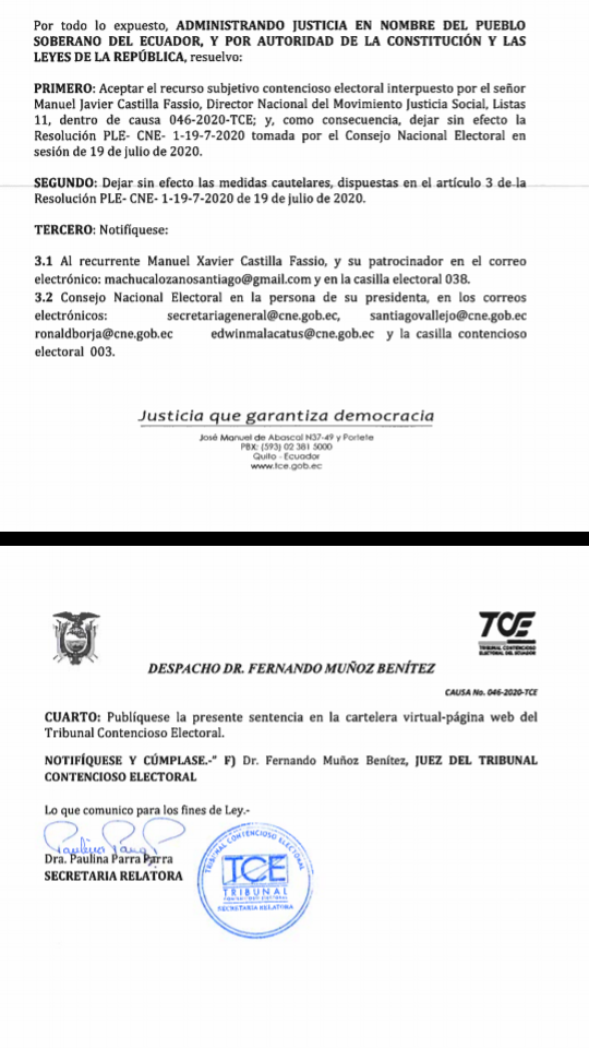DanielTelloC5's tweet photo. La primera fuerza política del Ecuador se llama Compromiso Social por la Revolución Ciudadana, lista 5, que hoy el Tribunal Contencioso Electoral da una vez más la razón para su participación en las elecciones del 2021 #YoSoyCompromisoSocial5 #LaDemocraciaSeRespeta #EcuadorConLa5 https://t.co/3jN0EuP5RP
