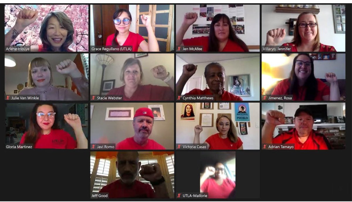 AmyKateOwen's tweet photo. I would never say, "LOOK AT THESE SEXY BITCHES!!!" bc that would be crass and unprofessional. Rather let me extend my heartfelt gratitude to each & all of you for working around the clock w @LASchools to sort out ALL THE THINGS. #BargainingTeam #strikeapose #UTLAStrong @UTLAnow https://t.co/f6SGWmCuXG