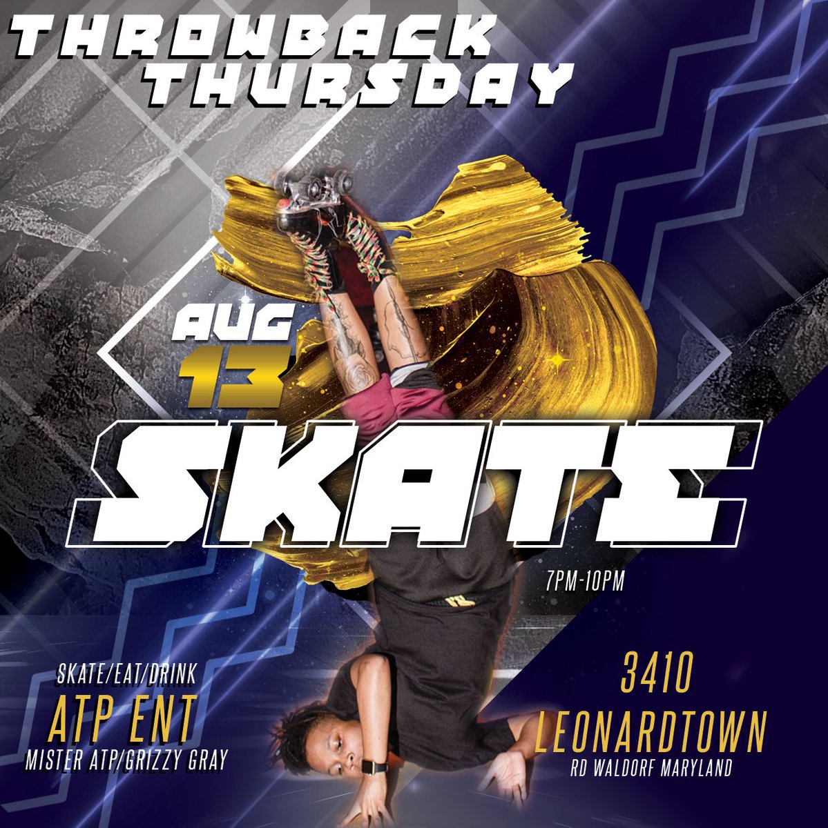 ATP_ENT's tweet photo. THURSDAY [AUG 13TH] 
#ThrowbackThursdaySKATE - come out and skate to the all the classics from the past and the new hits of today. DOORS OPEN AT 7PM / mask required for entry. Music by @DJMisterATP &amp; @DJ_GrizzyGray https://t.co/1PuEZZVPfI