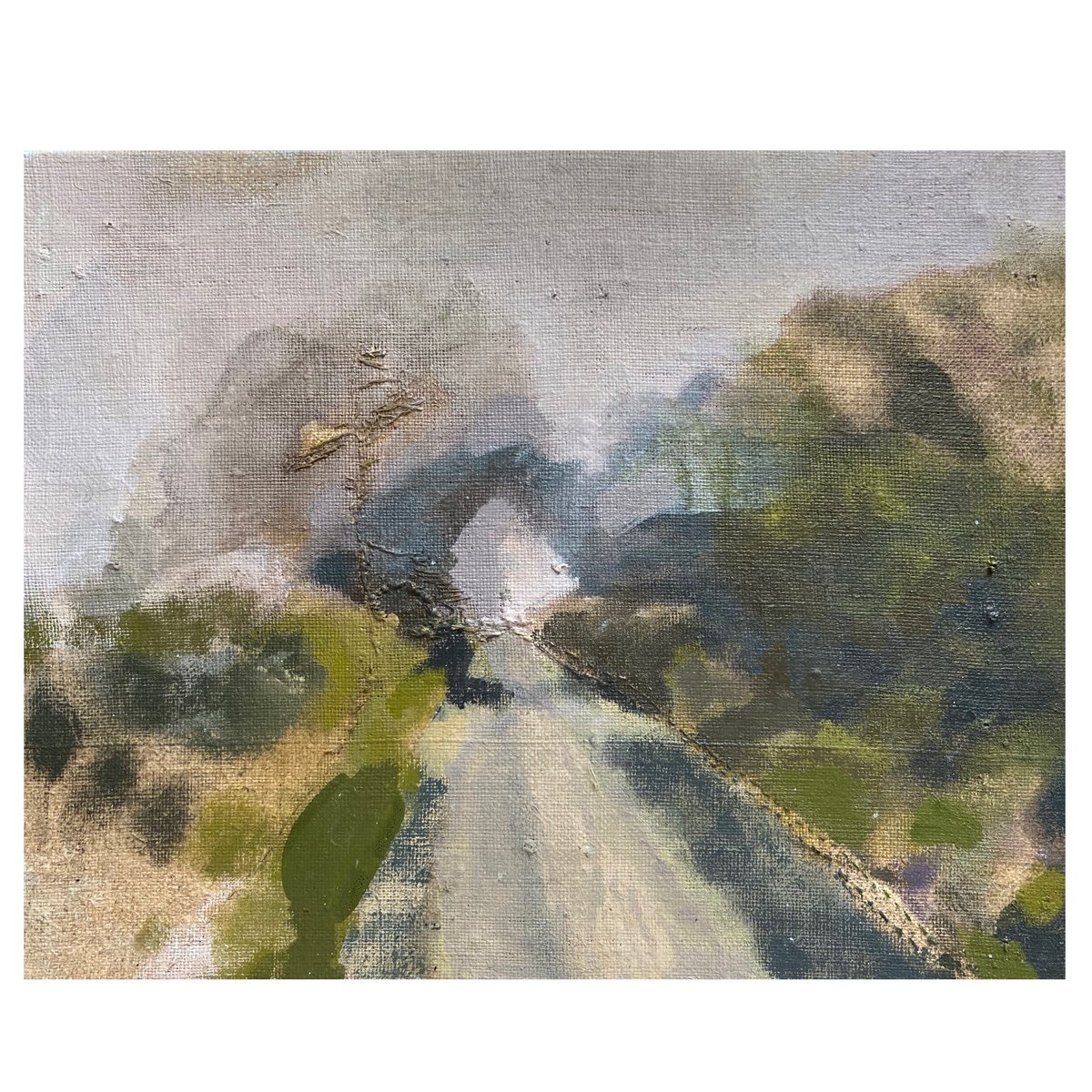 SamVicary's tweet photo. Fog in the lanes; working above St Dogmaels #niwlaglaw #walkingpractice #eerie #walkingandthinking #walkingthroughideas #gefngwlad #landscape #acryliconlinen #pembrokeshire #circularwalks #stitching #sketching https://t.co/NOfqJFEGX2 https://t.co/pCJ0pDHEEA