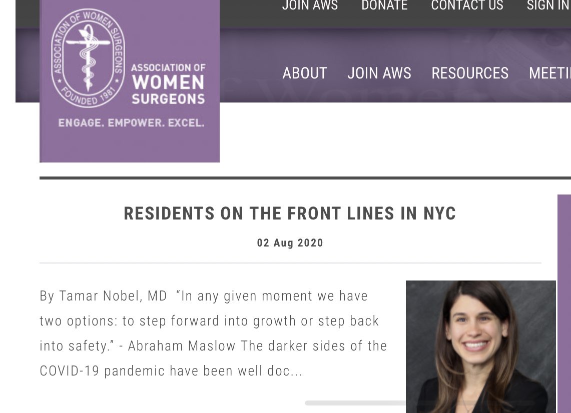 Dr. Nobel shares an optimistic perspective on lessons learned & moving forward after #COVID19 in the latest #AWSBlog: Residents on the Front Lines in NYC #SundayRead blog.womensurgeons.org/residency/resi…