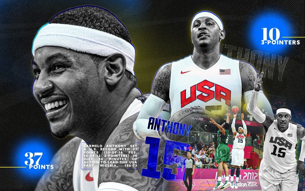 Usa Basketball 37 Points 10 3 Pointers 14 Minutes Otd In 12 Carmeloanthony Went Off For A U S Single Game Record 37 Pts Vs Nigeria Olympicrewind T Co Vthty9qimh