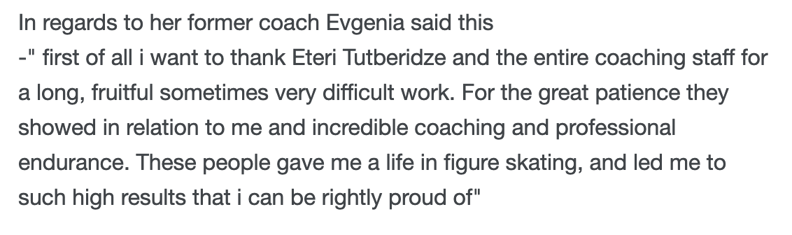 She blew up. Threw a fit on Instagram. Called it a "betrayal." Evgenia responded with great grace. Eteri responded by leaking screenshots of her text history with Evgenia to the press. Note how she's got a cute emoji by Evgenia's name, like she loves her so much.