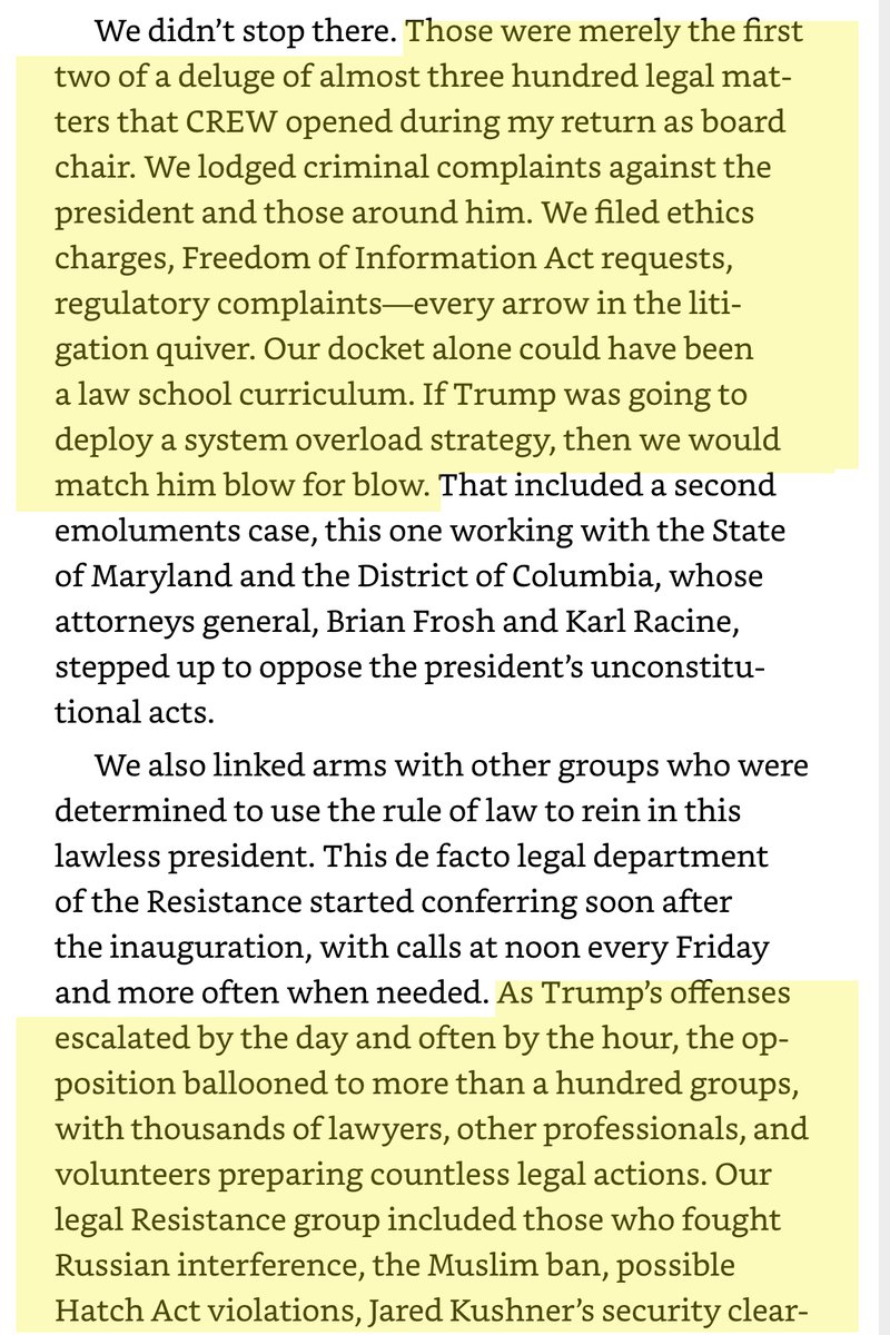 3/ Eisen describes what I’ve called Trump's Firehose of Lawbreaking. Eisen responded with a Firehose of LawsuitsRegarding the Mueller investigation, Eisen believed that even if “collusion” wouldn’t arise to an indictable crime, Trump’s obstruction of justice certainly would.