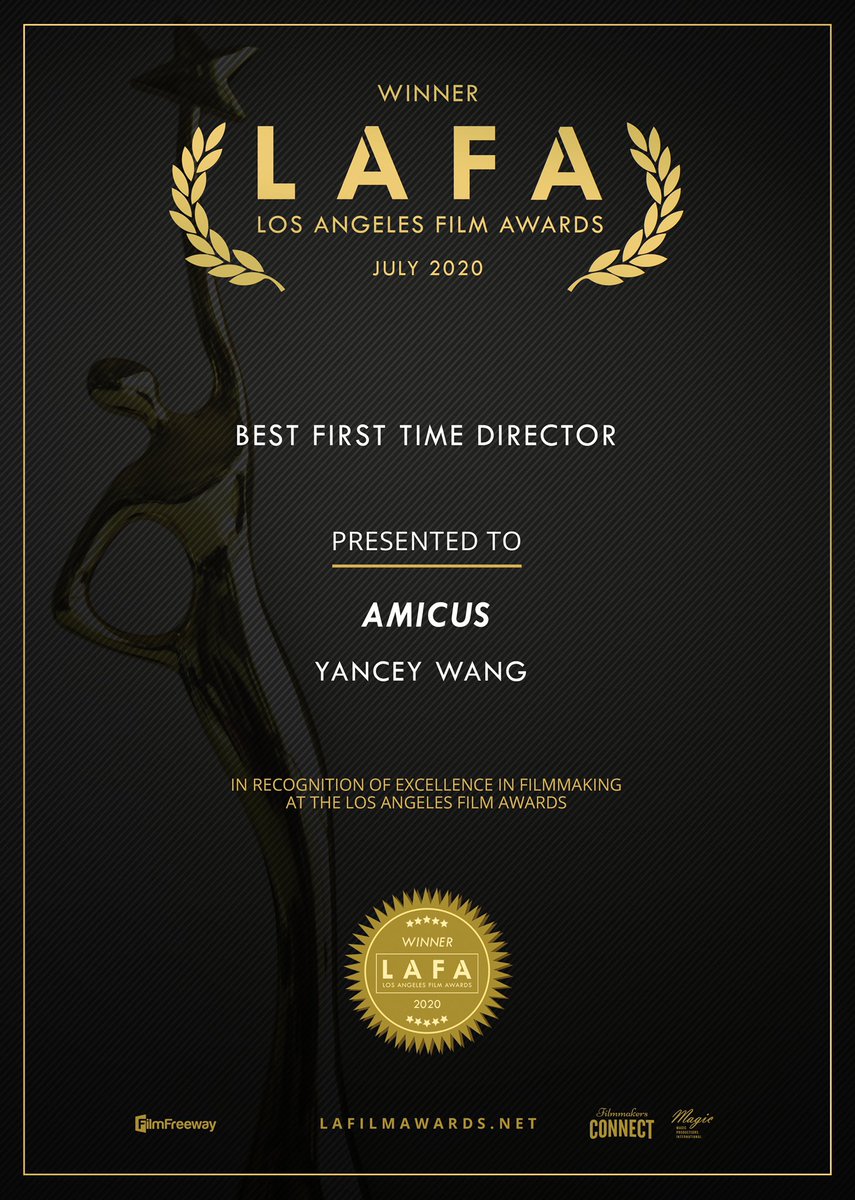 Very happy to announce my directorial debut, AMICUS, won Best First Time Director @lafilmawards! So many people helped me take the story from the page to the screen and I am forever grateful! @rishi_chitkara my producer 💖