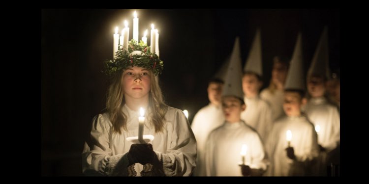 Lucia (Saint Lucy's day)A celebration of light during the darkest day of the year. All over the country, we perform Luciatåg, a girl representing Lucia at front followed by her maids singing songs like:  https://open.spotify.com/user/117920423/playlist/7ms0YhpA40QuzCYZXpXyK7?si=MoulTIlWQ-KAoLMMa9HOwQIt's tradition to eat saffronbuns & gingerbread