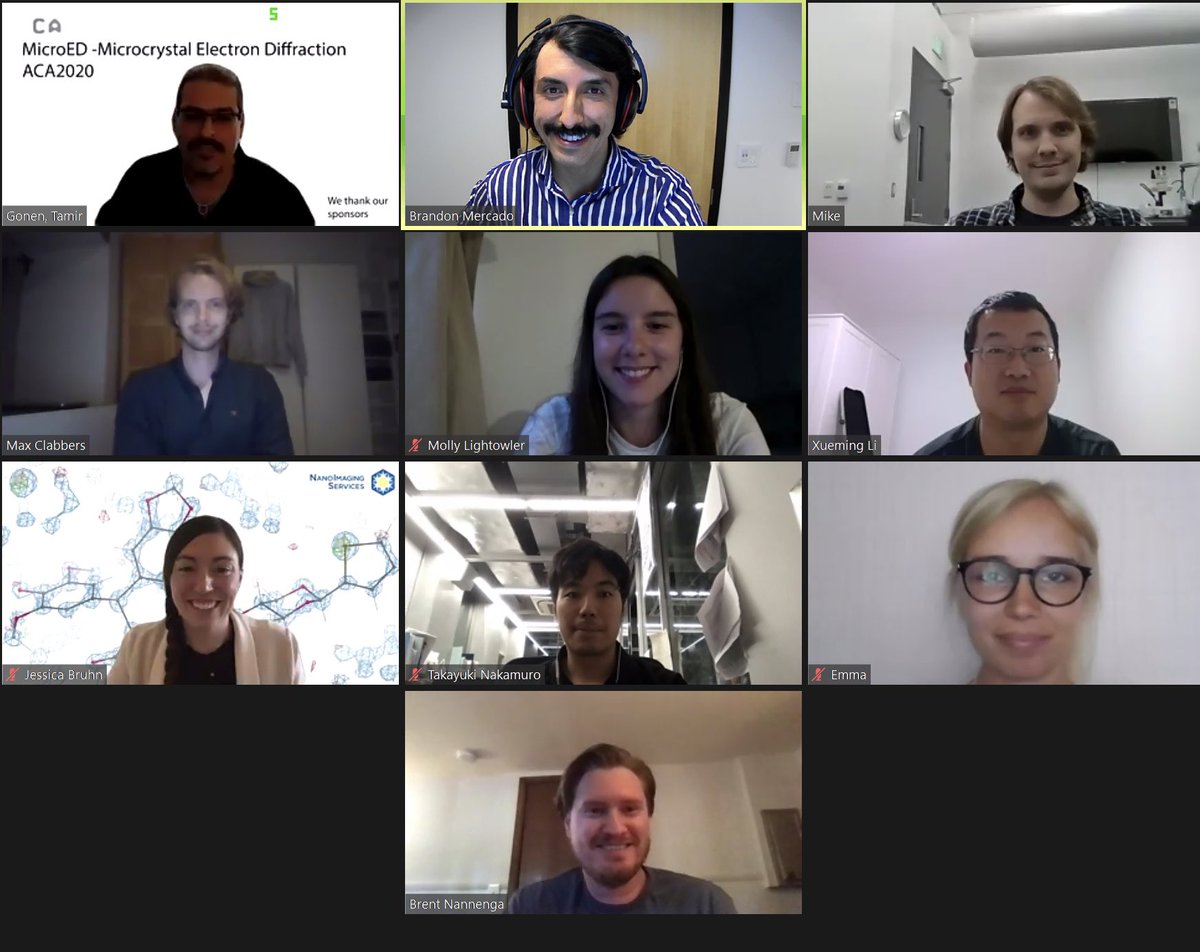 Thank you to the talented speakers at the #MicroED <a href="/ACAxtal/">ACAxtal</a> 2020 session. The virtual meeting worked out very well but we are all looking forward to getting together in the future for an in person conference. Thanks also to co chair <a href="/Fullerene/">B. Q. Mercado</a> and our sponsors
