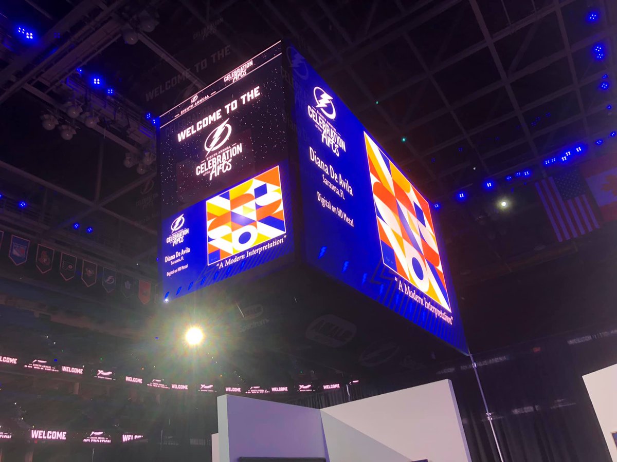 DianaDeAvilaArt's tweet photo. At the 8th Annual Celebration of the Arts with the Tampa Bay Lightning Foundation in the Fall of 2019. “A Modern Interpretation” made the exhibit. One of the proudest days of my life. The piece sits in the Executive suites at the Amelie Arena. #diansdeavila #sarasotaartist #NLAPW https://t.co/RFttrvMQV7
