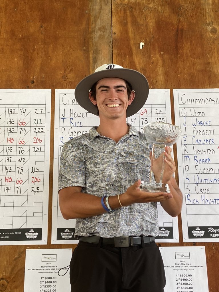 Trinity grad and Rice sophomore Austin Escamilla comes back from four strokes down to win the Midland Men’s City Championship with a card of 71-67-67-205. He’s a two-time winner (2017). His sister Ali won the women’s city tournament earlier this summer. #MRTsports