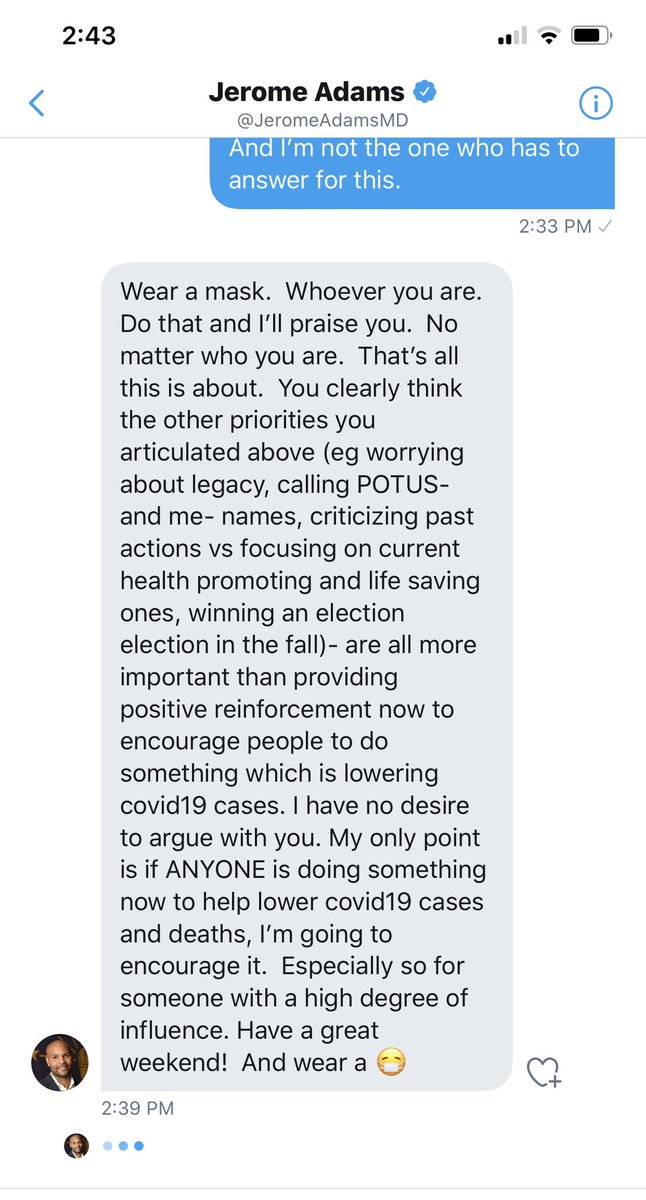 It didn’t end there, as Adams tried to sanctimoniously justify his sycophancy & lecture me about politicizing  #COVID19. Is he kidding?