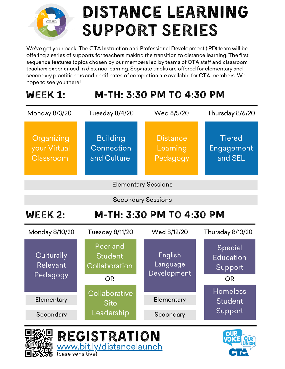 ctaIPD's tweet photo. Looking forward to @CAVirtualEd @CAVA_K12 teachers kicking off the @WeAreCTA #IPD Distance Learning Support Launch with elementary and secondary sessions on "Organizing Your Virtual Classroom"! #teacherdriven Register: https://t.co/r1sHZCjJEA https://t.co/6AVgbo9osI