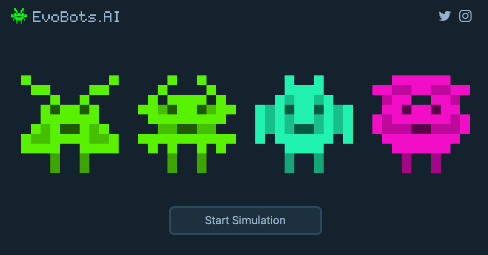 Pssst, EvoBots is live! 🤖

#ai #artificialintelligence #artificiallife #alife #aisimulation #neuralnetworks #machinelearning #ml #geneticalgorithms #proceduralgeneration #virtualworld #bots #pixelbots #pixel #pixelart #robot #robots #technology #tech